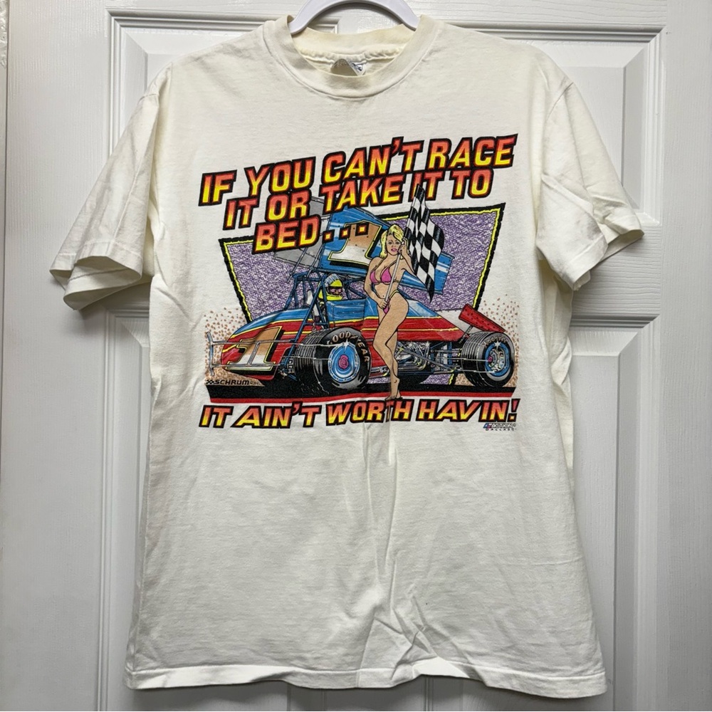 Vintage Dirt Track Racing "The American Way" single stitch t-shirt Schrum Action